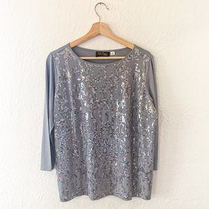 Bob Mackie Wearable Art Light Blue Sequin Blouse